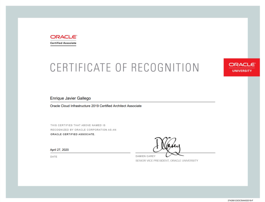 Oracle Cloud Infrastructure Architect Associate Certificate